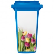 Blossoming Pink And Yellow Tulips Wheelie Bin Sticker Panel